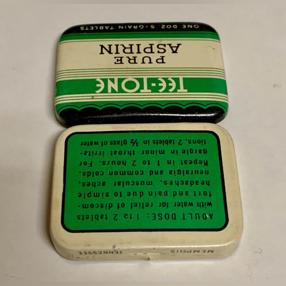 Mid Century Vintage TEE TONE Pure Aspirin Hinge Lidded Medicine Tin - Picture 10 of 16